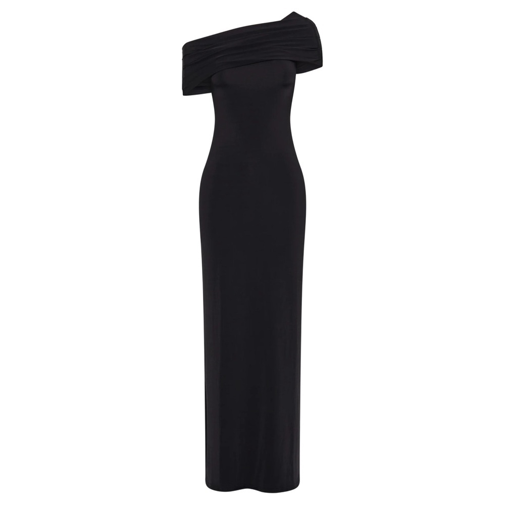 MESHKI Cassandra Off Shoulder Slinky Maxi Dress Black Sz XXL One Shoulder